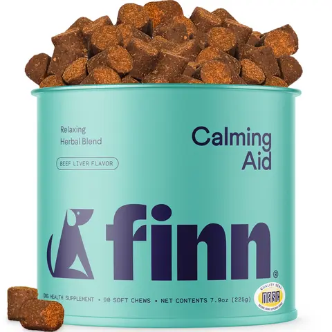 FINN Calming Aid for Dogs - Natural Calming Chews, Melatonin, Stress Support, Separation Support, Sleep Support - 90 Soft Chews Supplements