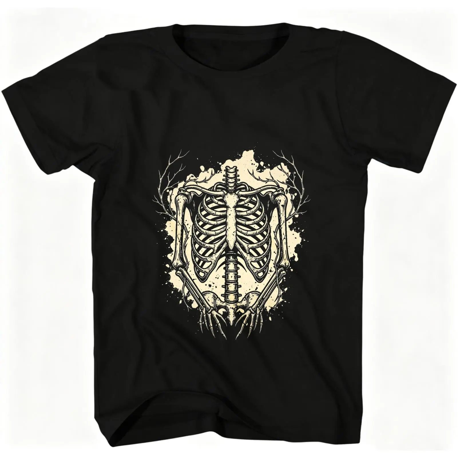 CARPESUN Gothic Skeleton Ribcage Graphic Tee Vintage Horror Art Print Soft Cotton Casual Streetwear Unisex Gift For Him Her# versatile short sleeve