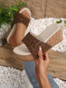 New Leopard Print Wooden Heel Flip Flops for Women, Summer Non-Slip Comfortable Height-Boosting Outdoor Slippers Leopard Print Sandals