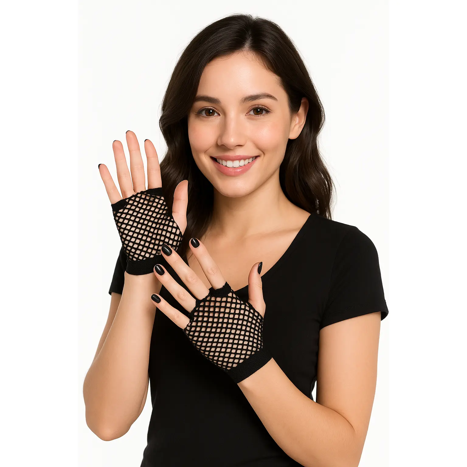 Black Short Fingerless Fishnet Gloves - Costume Accessory