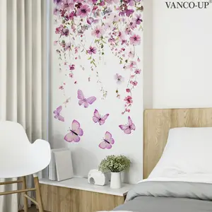 A creative pink-purple floral and butterfly spring-summer wall sticker for home decoration and beautification (30*40cm) Decorative Wall Sticker (M20574)