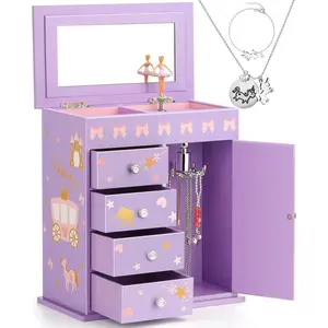 Upgrade  Box for Girls 5-Layer with Swing Door Spinning Ballerina Unicorn &Castle Design Unicorn  Set Included  Music Box for Little Girls Birthday Christmas  Purple