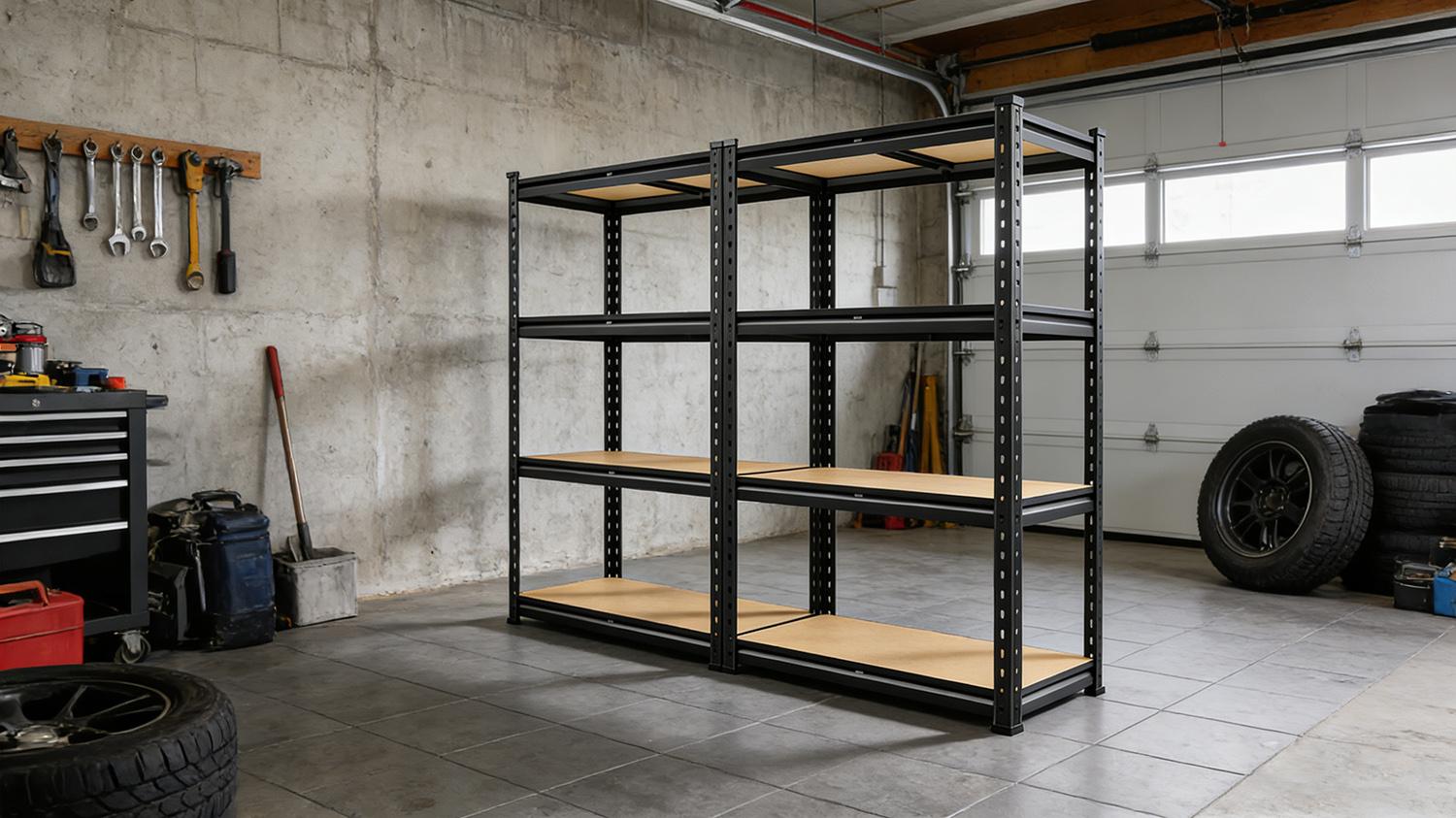 Raybee 2-Pack 4-Tier Heavy-Duty Garage Shelving Units Metal Shelves Storage Height Adjustable Versatile Utility Rack for Warehouse Organizing Pantry Kitchen Basement Shelf Organiser 35.5"Wide 12" Deep 60" High Twin Size 71" Wide