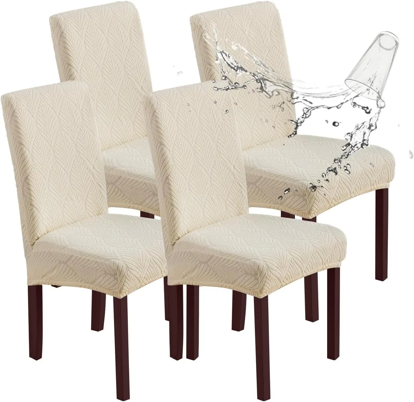 Chair Covers for Dining Chairs,100% Waterproof Dining Chair Covers Set of 4,Removable Stretch Parsons Slip,Washable Seat Protector for Beige
