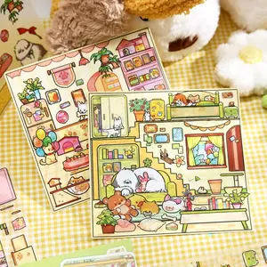 3 Sheets/bag PVC Sticker Pack, Original Animal Illustration Style Scene Decorations, Unique Journey Series, Perfect for Home & Office, Sticker Cards