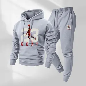 KZZ Men's Goat 23 Pattern Print Hoodie and Drawstring Sweatpants Set, Menswear, Casual Athletic Long Sleeve Hooded Jacket & Trousers for Fall & Winter, Men's Clothing for Daily Wear, Sportswear Indoor Outdoor, Tracksuit,  Top Top Outfit Formal