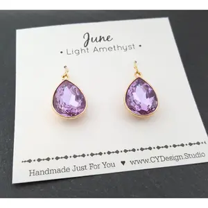 June Birthstone Earrings - Light Amethyst Crystal Gold Filled Teardrop Earrings - Gift for Her