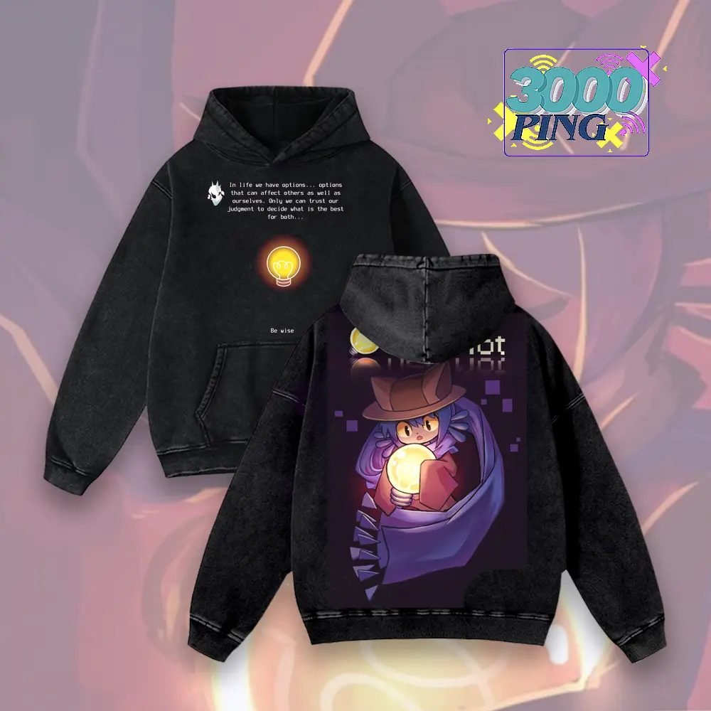 OneShot Hoodie Niko & The Sun Graphic Vintage Acid Wash Sweatshirt Indie Game Merch Lightbulb Pullover Unisex Cotton Top Streetwear
