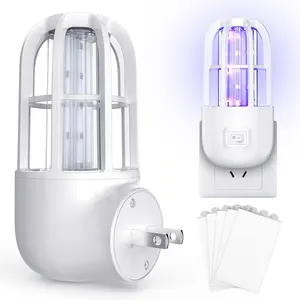 Flying Insect Trap UV Light,360° Attracting Plug-in Fly Trap with Improved LED Light,Sticky Straps Captures Fruit Flies,Gnats,Mosquitoes,Moth and Houseflies,1 Pack with 10 pcs of stick trap