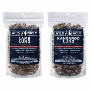 Wild Wolf  Kangaroo and Lamb Lung Bundle (Two 4oz. Bags) Healthy Dog Chew Treats - Hypoallergenic - Ethically Sourced Human Grade Kangaroo and Lamb Lung - Single-Ingredient - Australia and USA- Free Fast Shipping
