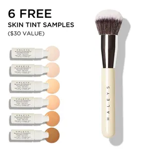 HALEYS Beauty Kabuki Brush with Free Re-invent Skin Tint Gift Inside, Silky Soft Vegan Bristles for Streak-free Makeup Application, Dermatologist-tested, Safe for Sensitive Skin