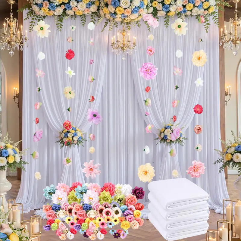 5ft*10ft 2/4Pack White Backdrop Curtains 59"x118" Wrinkle Free Polyester Drapes for Wedding Graduation Birthday Party Photography Background Home Decor