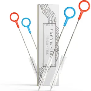 Heavy Duty Cleaning Brushes Set of 4 - Extra Long Straw Cleaners for Metal Plastic Reusable Drinking Straws, to Clean Small Spaces, Sippy Cups, Water Bottles - Sturdy Hard Brush Bristles