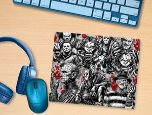 Black & White Horror Mashup Mouse Pad, Single Size 9.4"x7.9"x0.12" for all types of mice - Ideal for gamers and designers - Anti-slip natural rubber base - Premium soft material-Non Slip Bottom