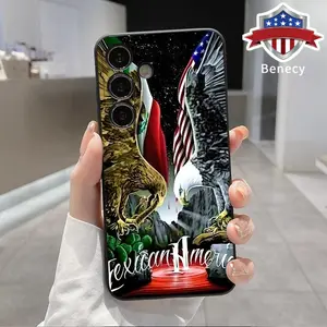 The Clash Between Two Eagles Pattern Straight Edge Phone Case Compatible with Galaxy S23  Ultra S24 Plus S25 S22+ Shockproof Drop Protection Rugged Durable Liquid Silicone Cover Cellphone Protective