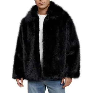Mens Faux Fur Coat Long Sleeve Warm Fluffy Jacket Open Front Fuzzy Winter Lapel Shaggy Fleece Overcoat Outerwear