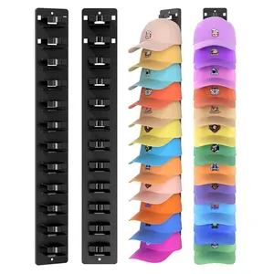 Hat Organizer for Baseball Caps 2 Packs Hat Rack with Strong Adhesive Wall Drilled for up to 24 Hats Layered Design Hat Storage Rack for Wall Door Closet Black