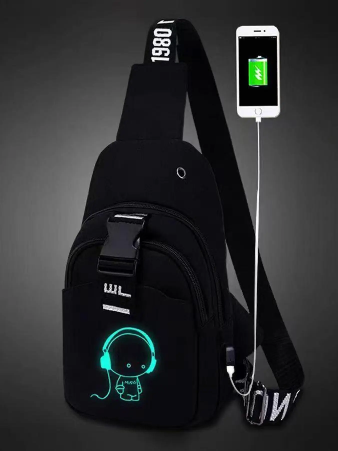 Men's Cartoon Print Messenger Bag, Sporty Crossbody Backpack, Multi-Functional PVC Shoulder Bag, Halloween Trick-Or-Treat Waist Pack, Multifunctional Crossbody Bag