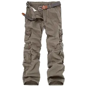 Men’s Tactical Pants – Straight Leg, Casual, Plus Size, Loose Fit, Camouflage, Multiple Pockets, Work/Outdoor, Cotton Fabric, Khaki, Black, Military Green, Coffee, with Belt