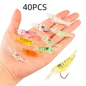 40pcs Realistic Soft Shrimp Lure Box Set, TPE Artificial Shrimp Baits, Hooked Bait for Bass, Catfish & Freshwater Fishing, Durable Fishing Lures
