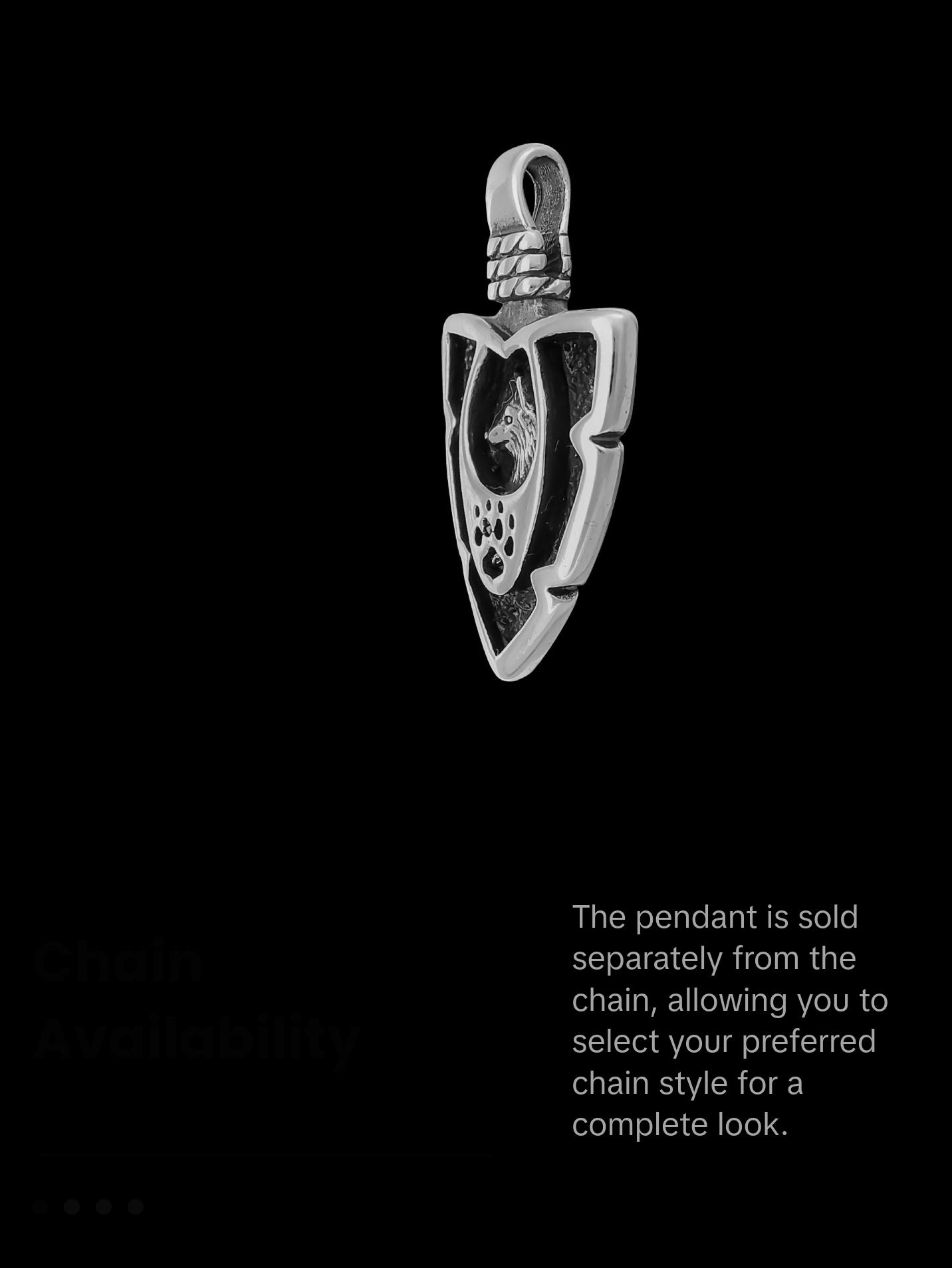 Wolf Pendant, Arrowhead pendant, no Inlay, 925 Sterling Silver