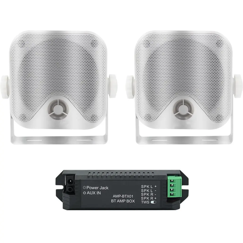 Herdio 4-Inch Lightweight 2-Way Marine Grade Waterproof 12V Marine Bluetooth Outdoor Speakers - Surface-Mounted Corded Audio, Built-In Amplifier, Optical Support, Mobile Compatible, Manufacturer Warranty, Camper Use, Water Resistant, Yes, None