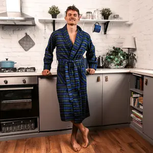 Norty Mens Plaid Cotton Polyester Blend Winter Flannel Bathrobe 41540 Sizes S to XXL
