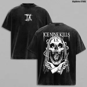 Ice Nine Kills Shirt Vintage Acid Washed Oversized Graphic T Shirt, INK Horror Skull Knife Gothic Metal Band Tee, Dark Aesthetic Streetwear Heavy Cotton Soft Unisex Top, Men Wear Pump Cover, Emo Metalcore Fan Gift UVM