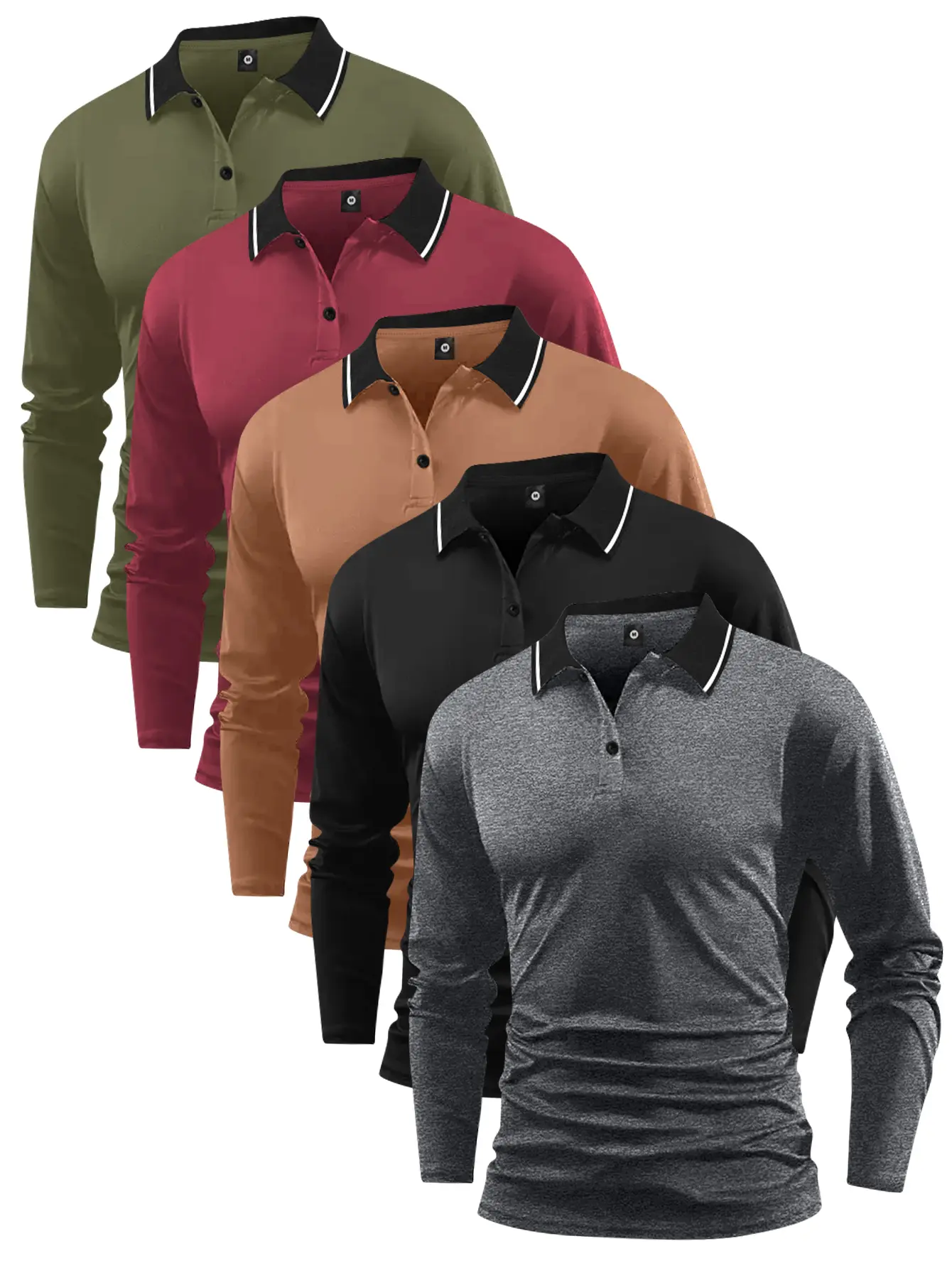 Men's Long Sleeve Polo Shirts, 4/5 Pack Casual Sporty Collared T-Shirts, Lightweight Button Tops for Outdoor Golf and Spring Wear, Menswear, Athletic Preppy, Retro, Fitted Cut, Casual Ootd, Outdoors, Cuff Sleeve