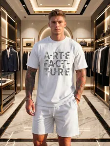 New York A-R-T-E FACT-T-U-R-E Men’s Casual Set, Micro-Elastic Polyester, Textured Print Tee & Shorts, Urban Streetwear, Great for City Outings, Viral Modern Aesthetic