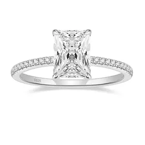 EAMTI 3CT 925 Sterling Silver Radiant Cut Wedding Promise Rings for Women