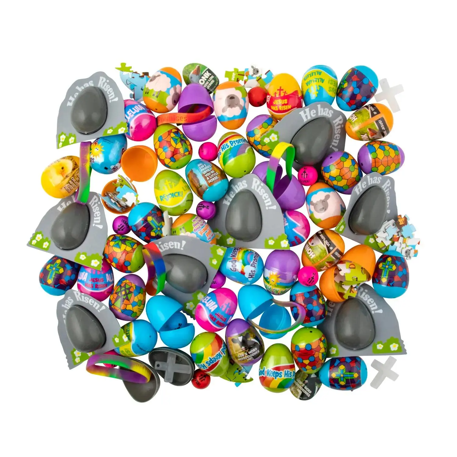 Colorful Religious Toy-Filled Plastic Easter Eggs - 504 Pc. Colorful Religious Toy-Filled Plastic Easter Eggs - 504 Pc.
