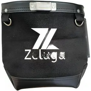 20-340 Fastener Tool Pouch, Bolt Bag with Bull-pin Loop, Clip-On Tool Bag for Tools, Screws and Nails, Tunnel Loop Connection, Canvas and Leather, Black