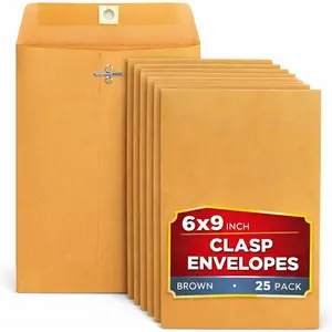 Manilla 6x9 Clasp Mailing Envelopes Brown With Gummed Flaps 25 Pack