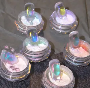 Ice Transparent Aurora Nail Powder Neon Rainbow Holographic Chameleon Powder Multi Chrome Iridescent Pigment Pearlescent Nail Art Glitters (6 Boxes Transparent)