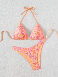 New Bikini Triangle Cup Print Sexy Swimsuit Separated Swimwear, Style, Cross-Border Fashion, Women's Beachwear, Floral Bikini Top, Floral Tropical Bikini, Floral Print Swimsuits, Floral Print Bikinis