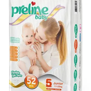 (24-55 lbs) Preline Baby Diapers Size 5 Junior, 52 Pieces, Runs Small, Check Weight cloth diaper