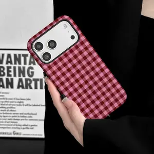 pink plaid for use with iPhone 17 air 16 Pro max 15 plus 14 Pro 13/12/11/X/XR/XSMAX sublimation phone case compatible with Samsung Galaxy S25 ultra S24 plus S23 FE S22/S21 interesting high quality fashion artistic sense niche checkered aesthetic