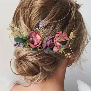 [Boho Hair Comb] Elegant Boho Fabric Flower Hair Comb | Simulation Bridal Bridesmaid Headwear Plate Hair Accessories