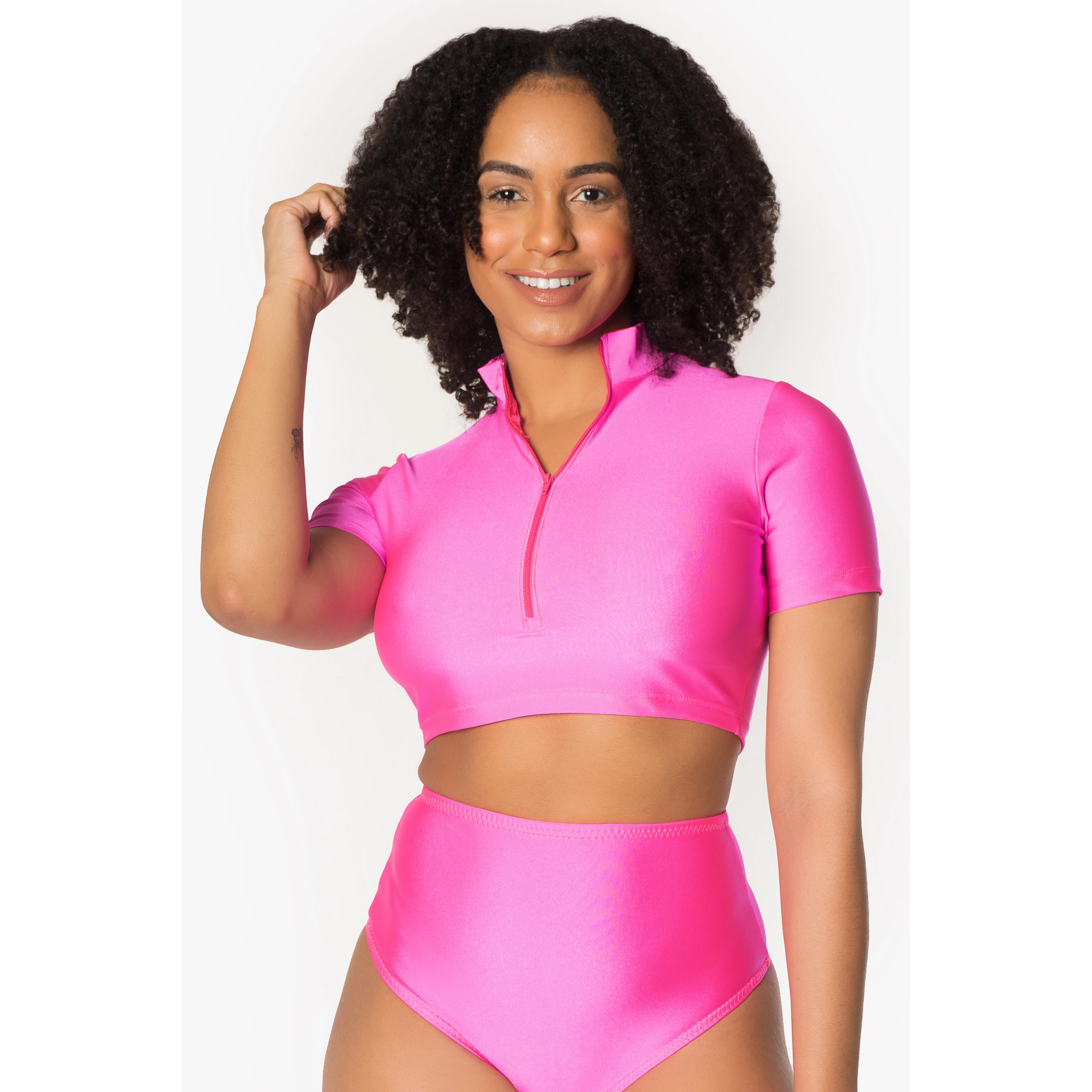 Neon Pink Zipper Crop Top