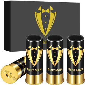 Best Man Bullet Shot Glasses Set of 4 for Groomsmen, Father, Son, Brother - 12GA Suit Cups for Whiskey, Tequila, Vodka - Black - Bottles, Drinkware