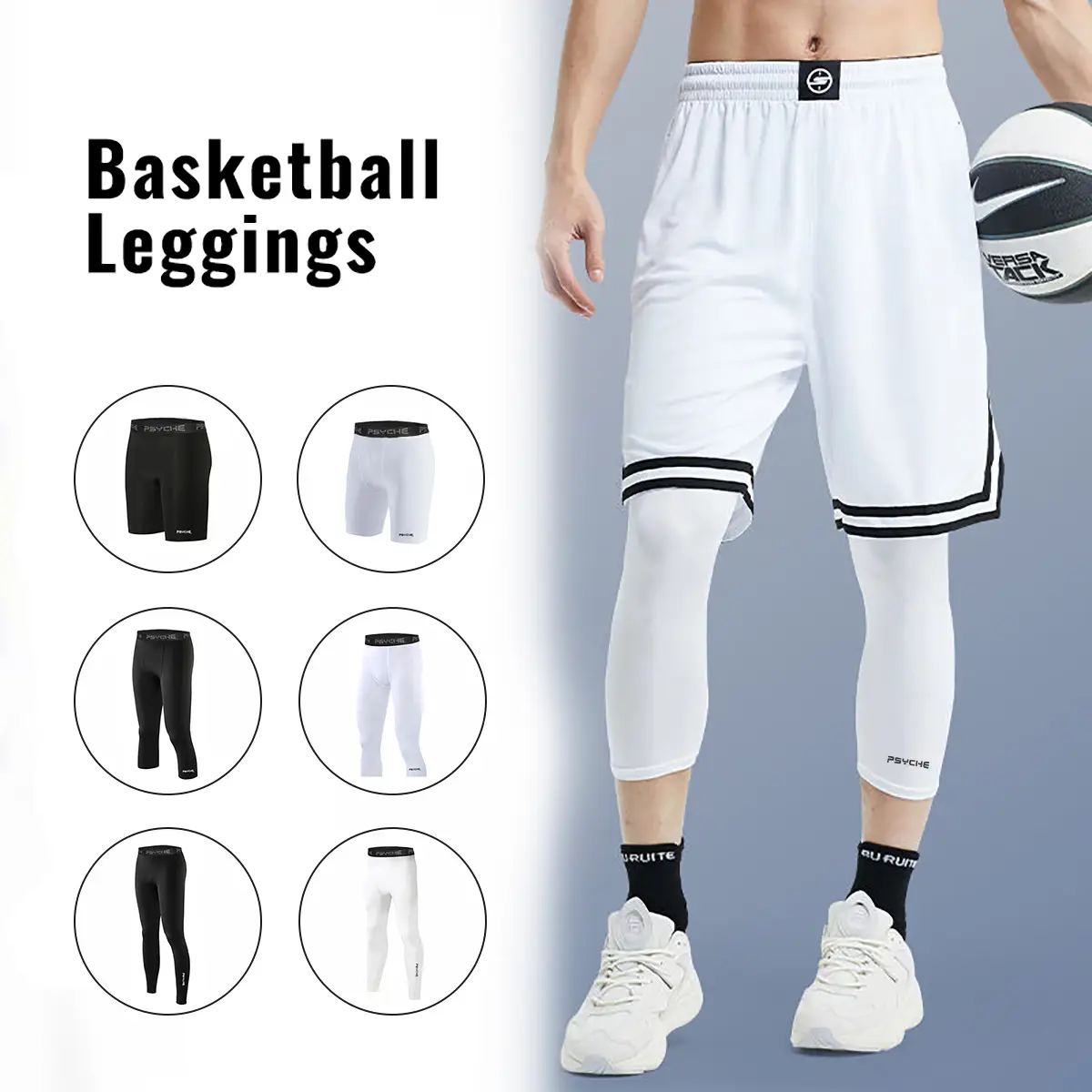 PSYCHE Compression Pants Sports Shorts Casual Sports Pants For Gym Workout Running Menswear Protective Underwear Trouser Outdoor Clothing