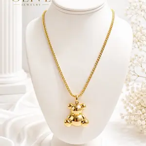 Olive Jewelry Bubble Teddy Necklace - Dainty Statement Piece for Women, Cute Charm Pendant Necklace for Daily Wear 20 inch