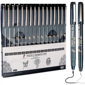 16 Pack Micro Fineliner Drawing Pens - Waterproof Black Ink, Assorted Tip Sizes for Sketching, Manga, Anime, Comic, Art Writing, Journaling & Architectural Design