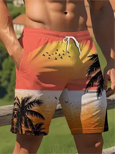 Color 3D printed coconut tree beach pants, men's swimming pants, summer Hawaiian street shorts, casual sports board shorts, Swim Trunks, Swimwear Shorts, Beach Pool Wear