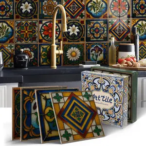 12/24 PCS ART PE Crystal Tile Stickers Gift Box, Bohemian Color-Block Tile Pattern, Waterproof & Oil-Proof DIY Wall Decor, Decoration Items, Home Decor