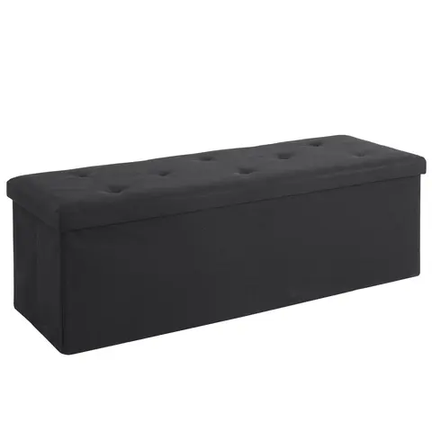 VECELO Tall Backless Foldable Storage Ottoman Bench (11-43in, 11.18in Long) - Sturdy Faux Leather Padded Footstool, Comfortable Seat, Ample Space, Fire Safety Label, Multi-Functional Indoor Furniture (Black, Gray, Blue)