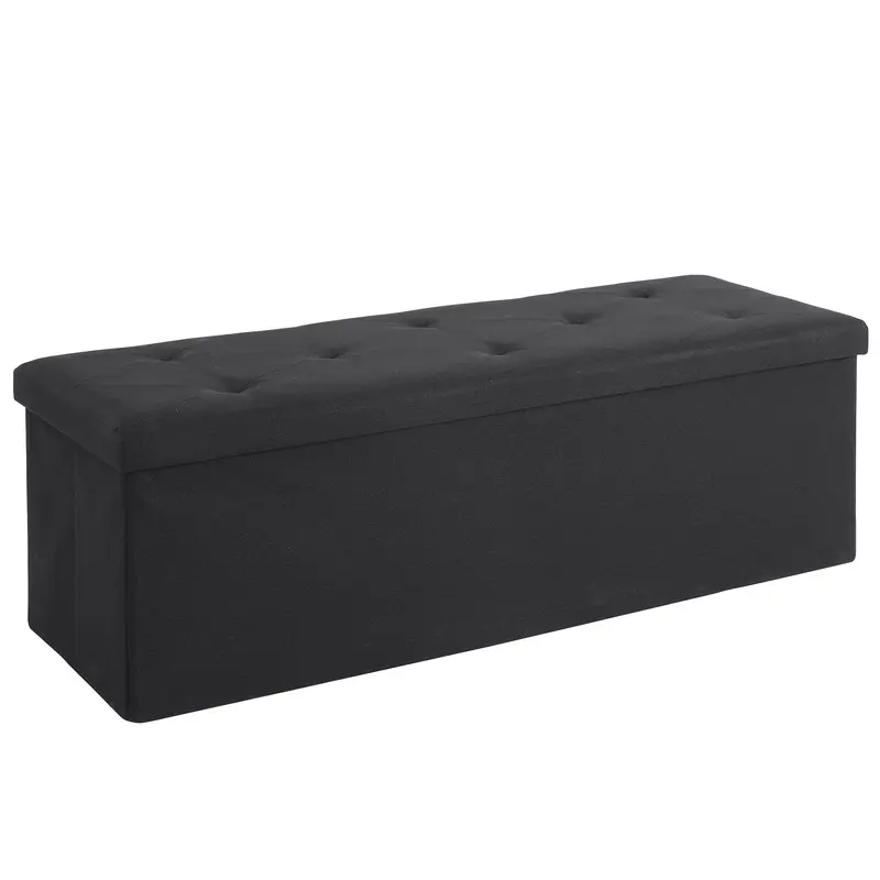 VECELO Tall Backless Foldable Storage Ottoman Bench (11-43in, 11.18in Long) - Sturdy Faux Leather Padded Footstool, Comfortable Seat, Ample Space, Fire Safety Label, Multi-Functional Indoor Furniture (Black, Gray, Blue)