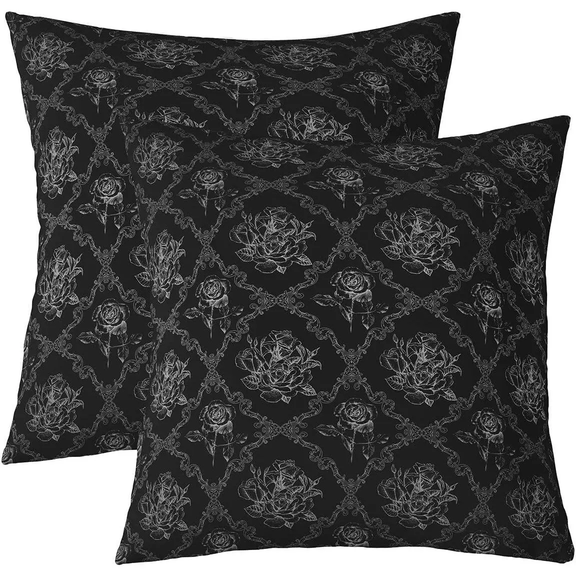 Adults Gothic Throw Pillow Covers Soft Vintage Rose Decorative Throw Pillowcase Black White Damas Cushion Covers Floral Flower Cushion Cases