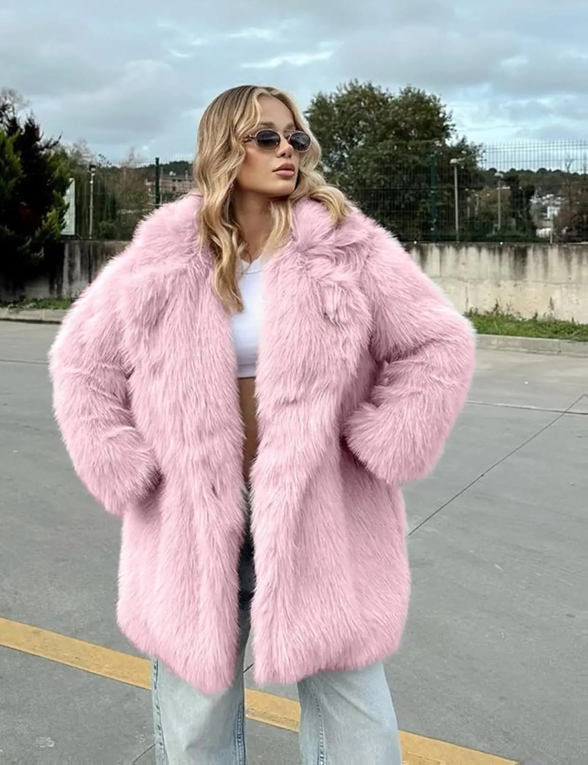 Kissonic Women's Faux Fur Coat Long Sleeve Lapel Shaggy Winter